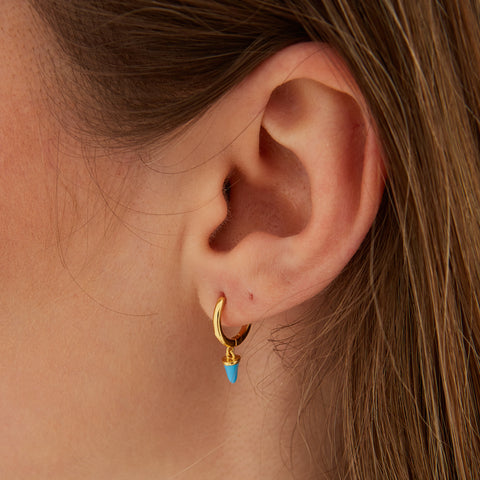 Turquoise Spike Pave Hoop Drop Earrings