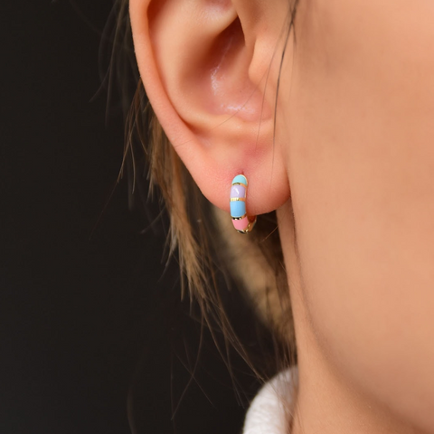 Enamel Rainbow Sterling Silver Hoop Earrings