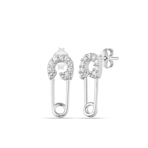 Sterling Silver Jewelled Mini Safety Pin Stud Earring - Spero London