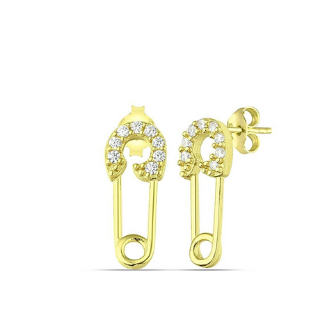 Sterling Silver Jewelled Mini Safety Pin Stud Earring - Spero London