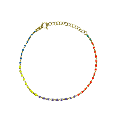 Sterling Silver Enamel Mine Beaded Colourful Rainbow Bracelet - Spero London