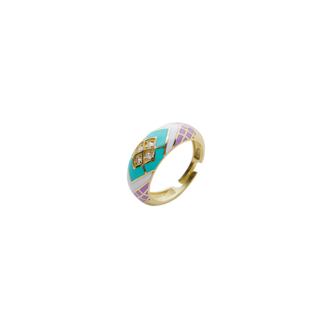 Enamel Turquoise Five Color Sterling Silver Dome Ring