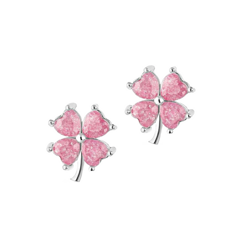 Four Leaves Clover Sterling Silver Stud Earrings - Pink