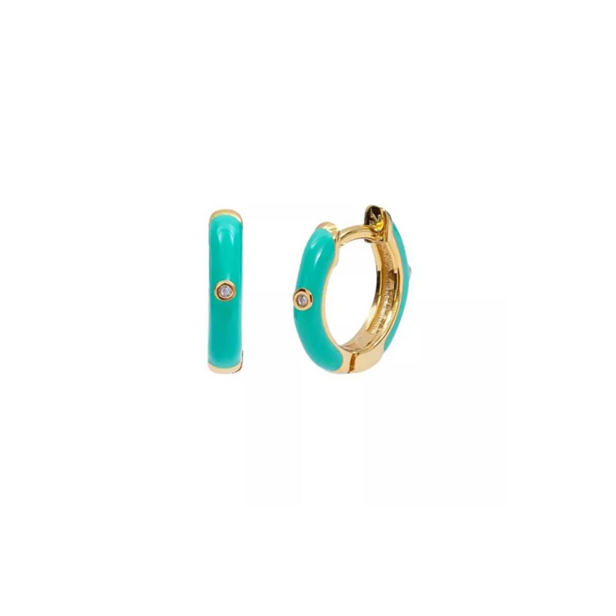 Turquoise Enamelled Jewelled Sterling Silver Hoops