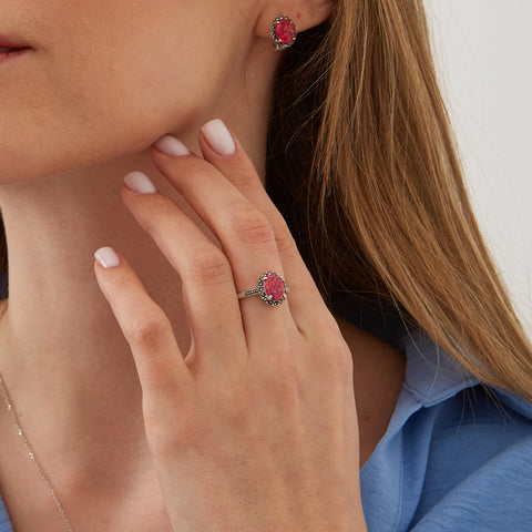 Red Opal Sterling Silver Ring