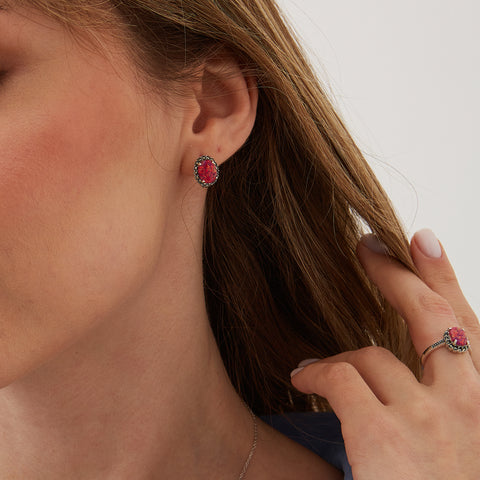 Red Opal Sterling Silver Ring