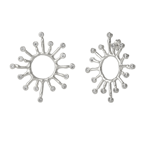 Sun Sunburst Large Textured Molten Sterling Silver Earrings