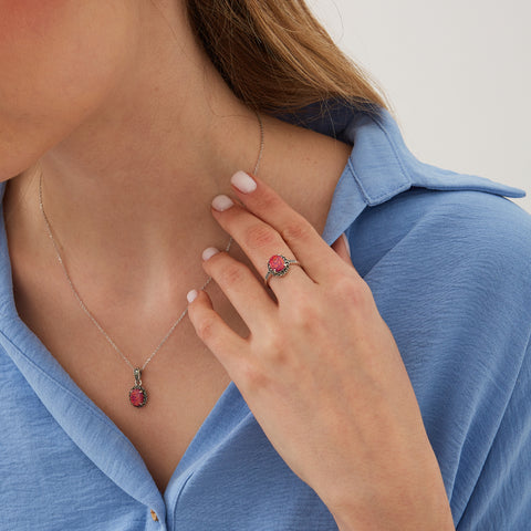 Red Opal Sterling Silver Ring