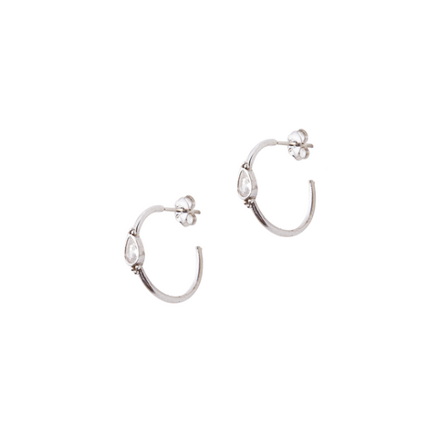 Drop Solitaire Earrings Sterling Silver - White