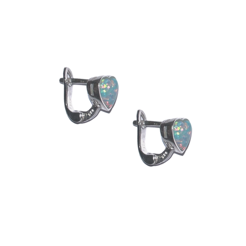 High Quality Japanese Opal Sterling Silver Heart Earrings