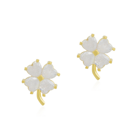 Four Leaf Clover Sterling Silver Stud Earrings - White