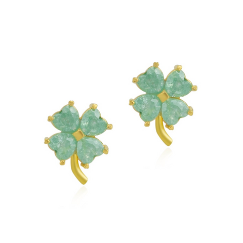 Four Leaves Clover Sterling Silver Stud Earrings- Green