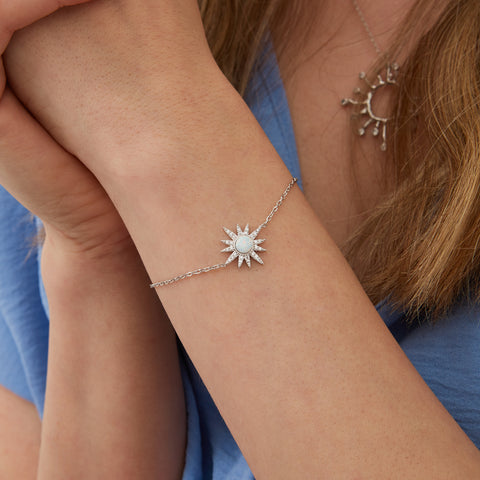 White Opal Sun Sterling Silver Bracelet