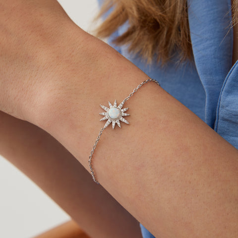 White Opal Sun Sterling Silver Bracelet