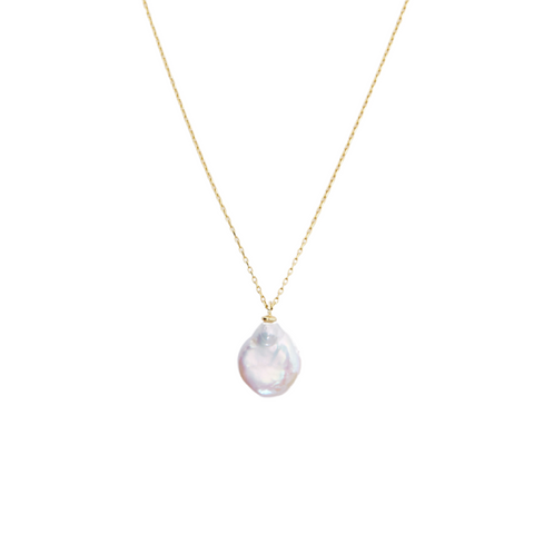 Baroque Flat Pearl Pendant Necklace Sterling Silver