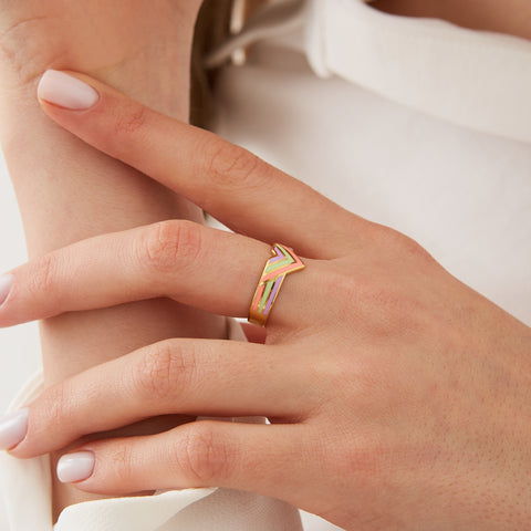 Enamel Pink Four Color Sterling Silver Arrow Band Ring