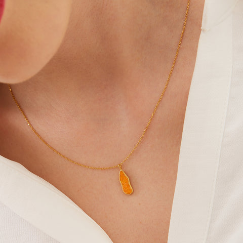 Molten Coral and Amber Sterling Silver Gold Plated Pendant Necklace