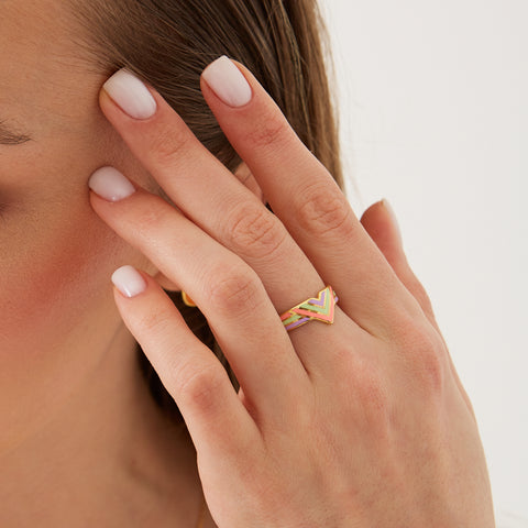 Enamel Pink Four Color Sterling Silver Arrow Band Ring