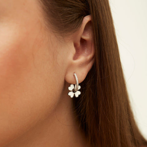 Sterling Silver Enamel Clover Earrings - White - Spero London