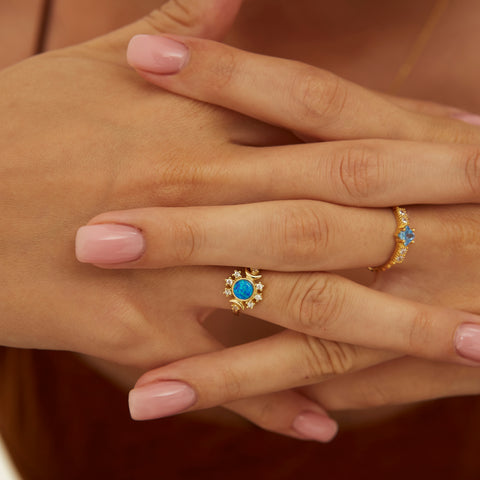 Blue Opal Sun Ring Sterling Silver