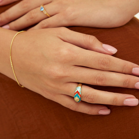 Enamel Blue Five Color Sterling Silver Dome Ring