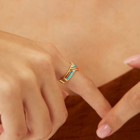 Enamel Four Color Sterling Silver Arrow Band Ring