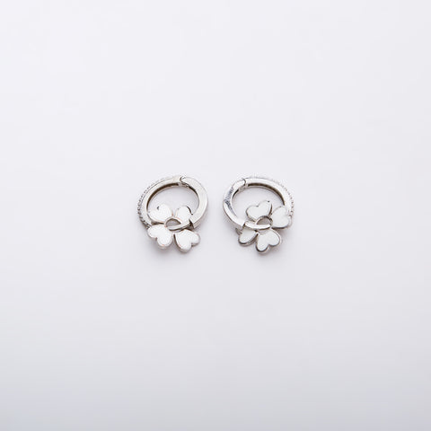 Sterling Silver Enamel Clover Earrings - White