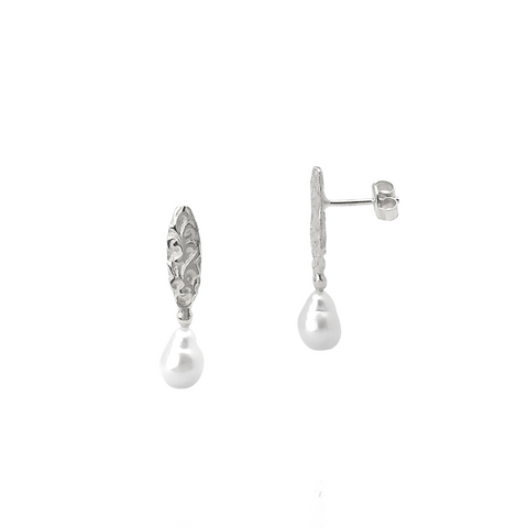 Drop Baroque Pearl Natural Textured Sterling Silver Authentic Earrings