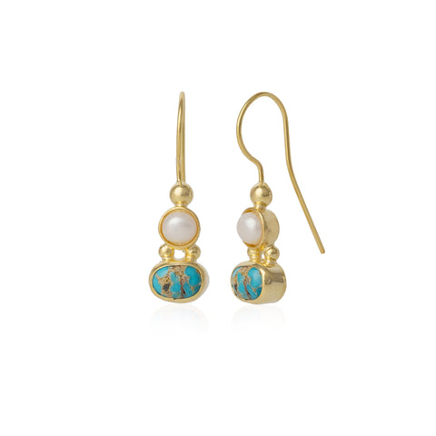 Authentic Turquoise Sterling Silver Drop Gold Plated Earrings