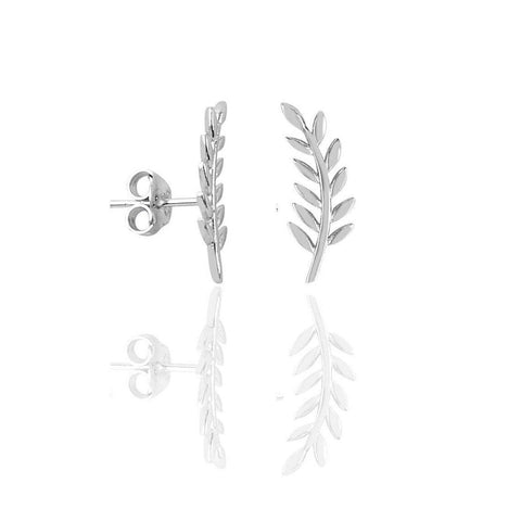 Long Leaves Sterling Silver Stud Earring - Spero London