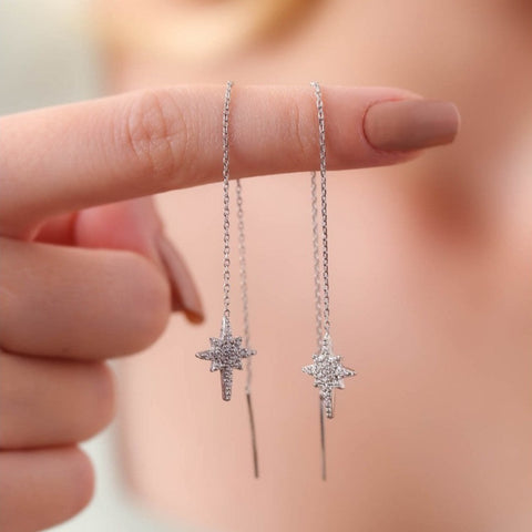 Northernstar Starburst Sterling Silver Chain Drop Earrings - Pair