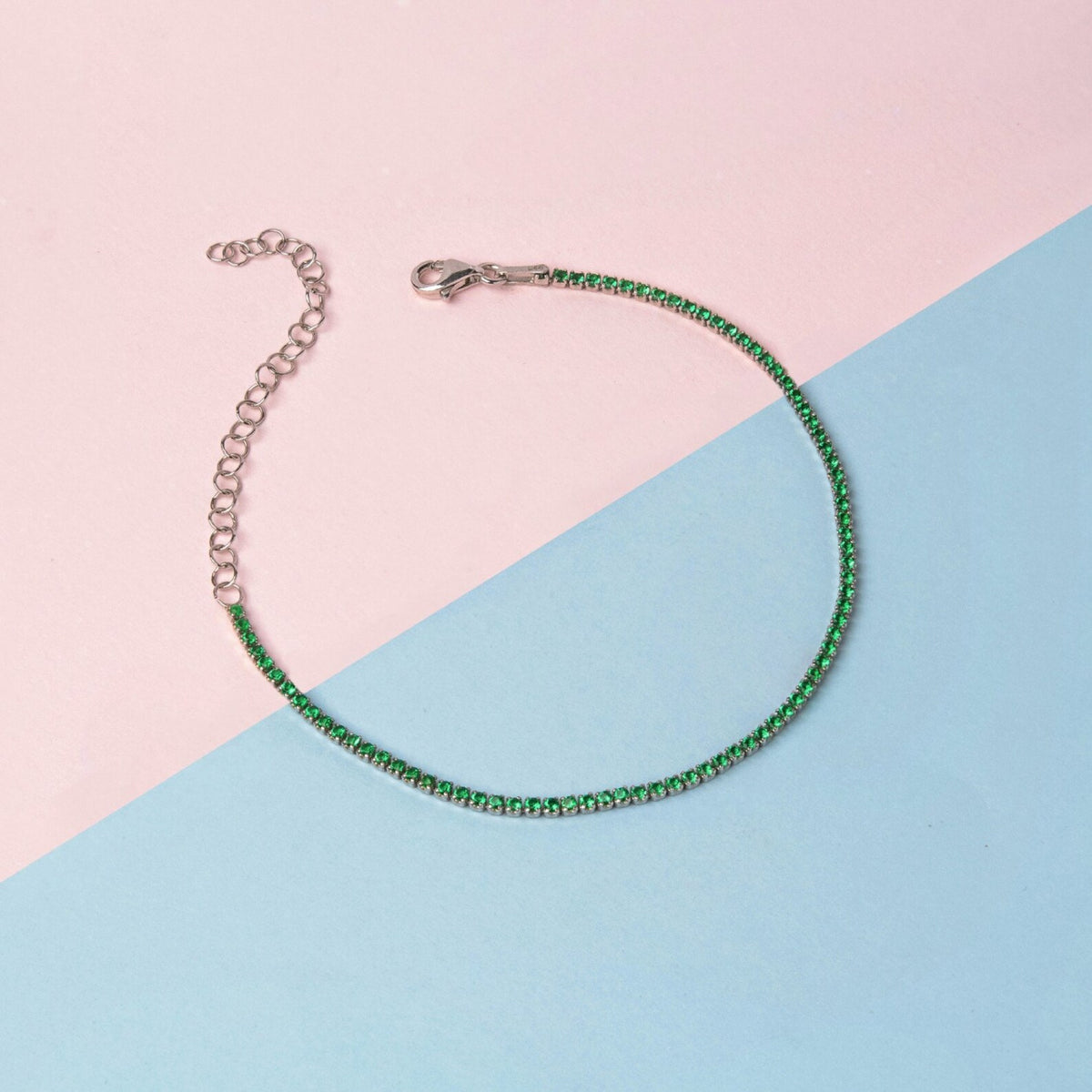 Sterling Silver Mini Green Tennis Bracelet