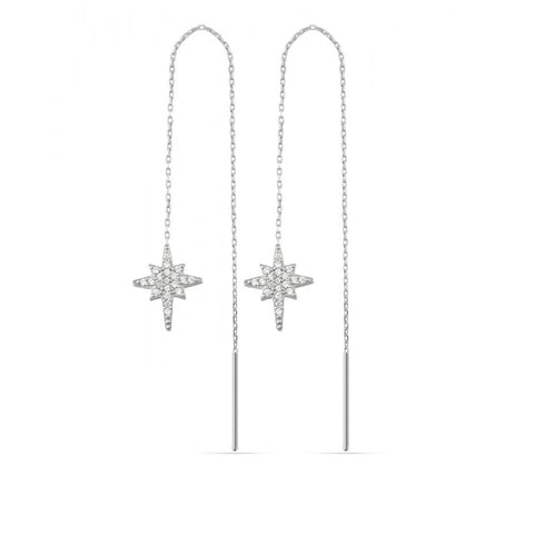 Northernstar Starburst Sterling Silver Chain Drop Earrings - Pair